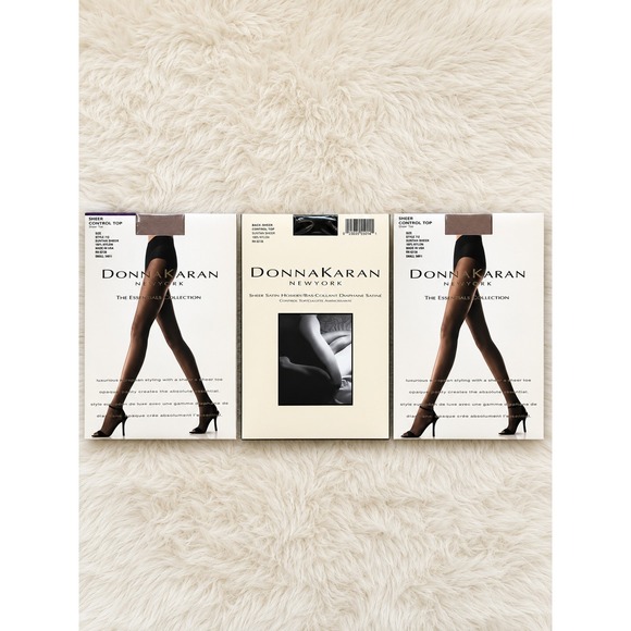 Donna Karan Accessories - Donna Karan New York Sheer Satin Control Top Pantyhose Bundle 3 Buff Black Small